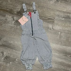 NWT Paper Wings Girls Cotton Frilled Striped Overalls